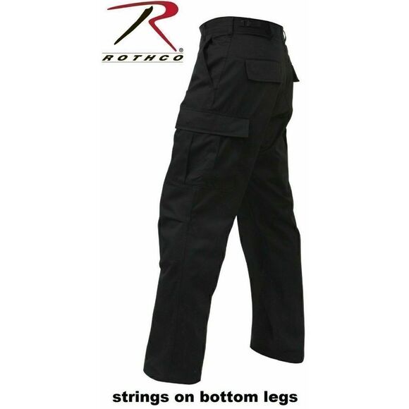 Black Police 6-Pocket Military Poly/Cotton BDU Cargo Fatigue Pants Rothco BLACK - Picture 1 of 3
